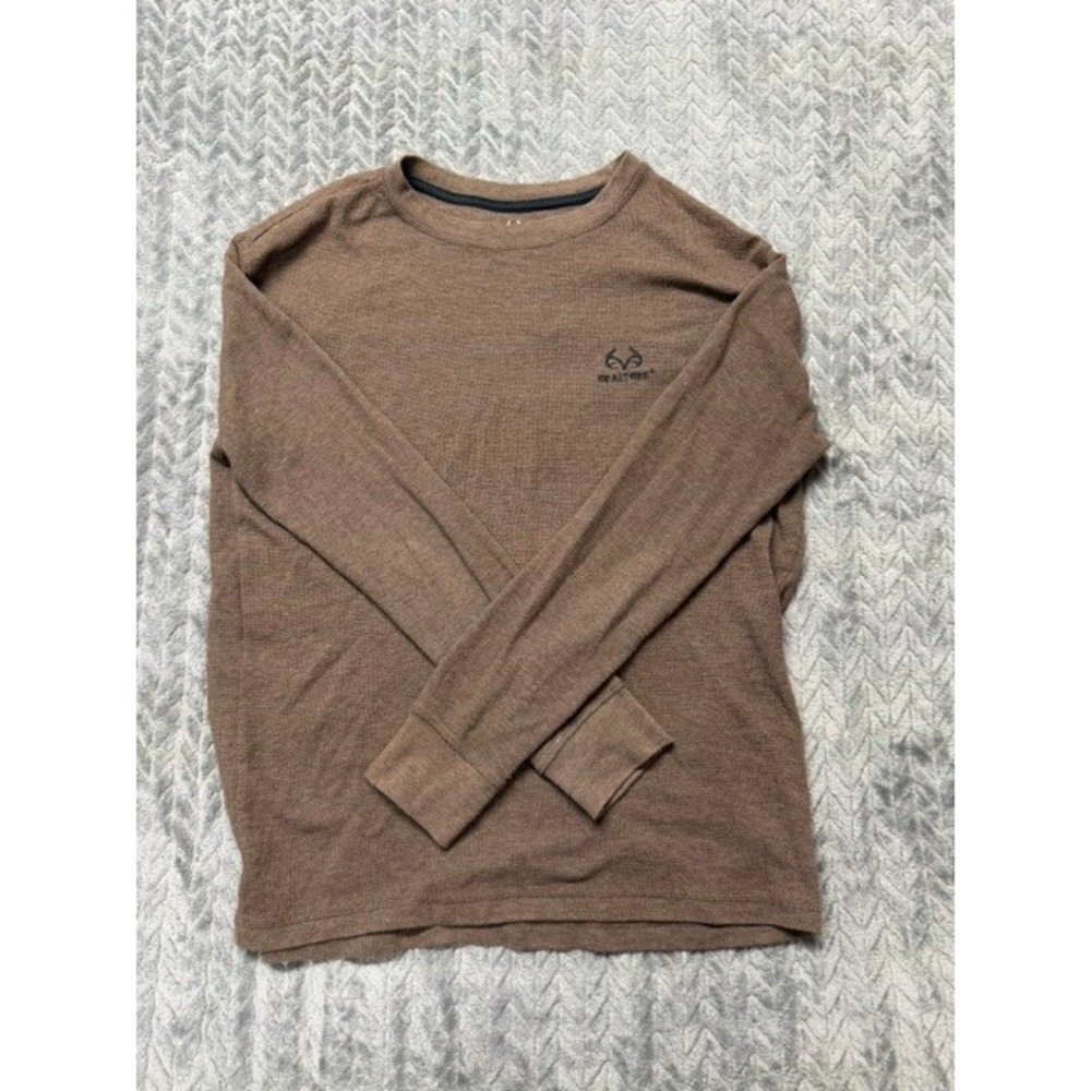Realtree Mens Brown Waffle Knit Thermal Long Sleeve Shirt Medium 0584